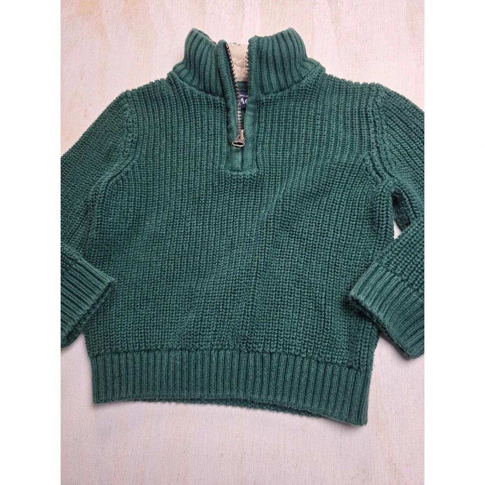 The Childrens Place Green Quarter Zip Sherpa Shaker Knit Sweater 12-18M